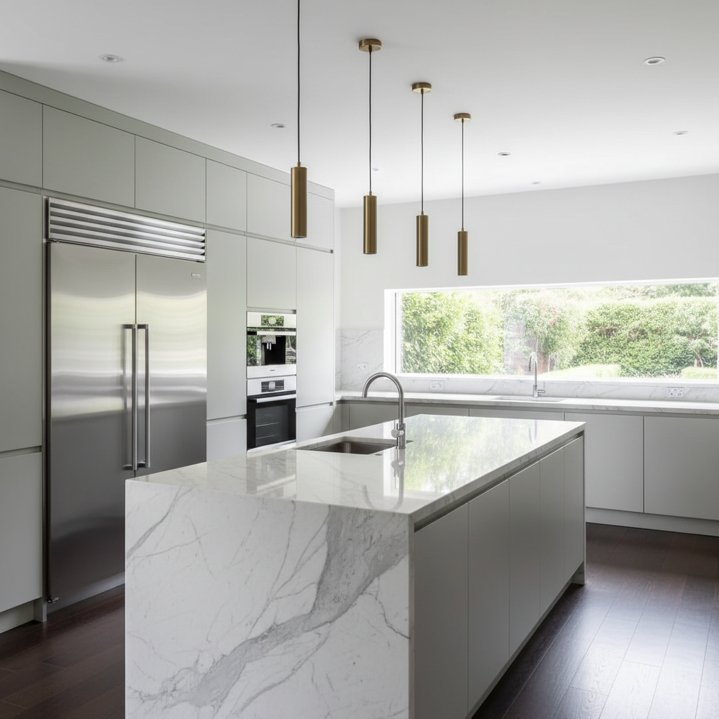 Modern kitchen with built-in refrigerator