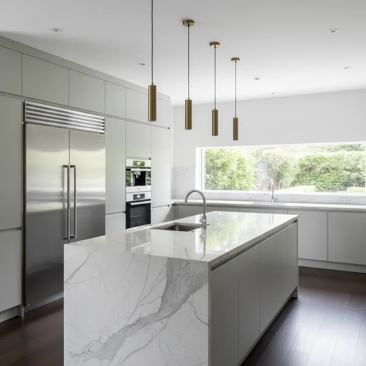 Modern kitchen with built-in refrigerator