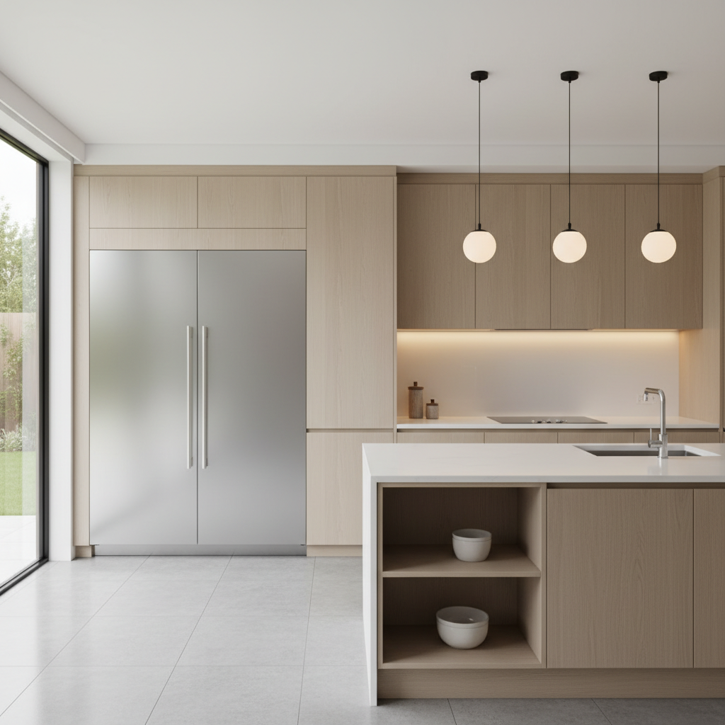 Premium kitchen with integrated refrigerator