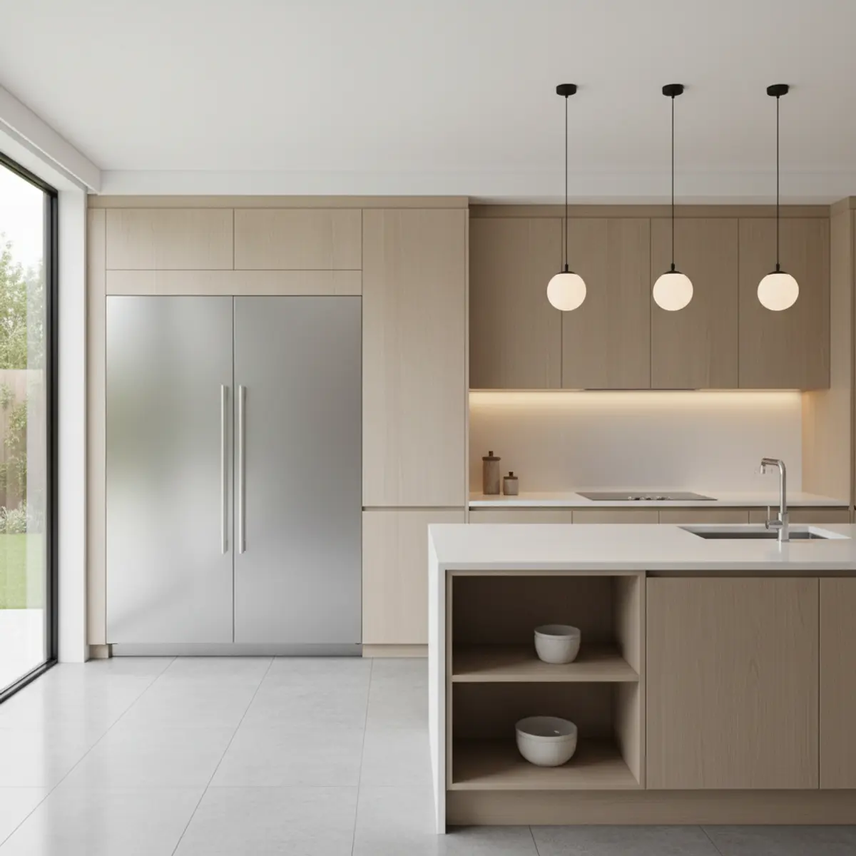 Premium kitchen with integrated refrigerator